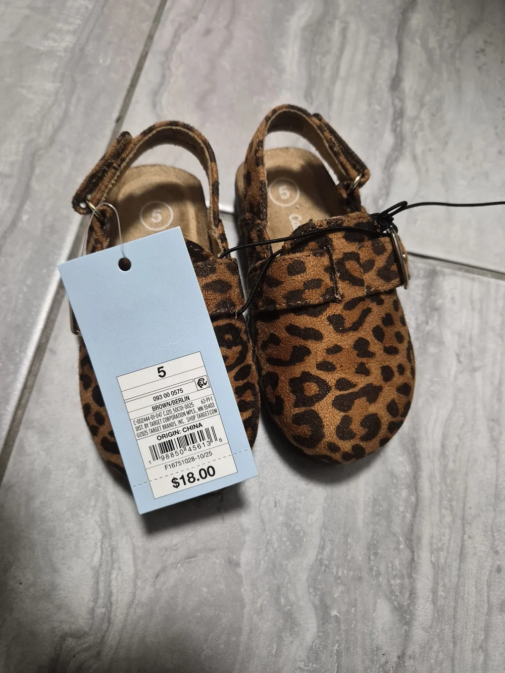 Cat & Jack Leopard Print Mary Jane Sandals - Brown & Black SZ 5